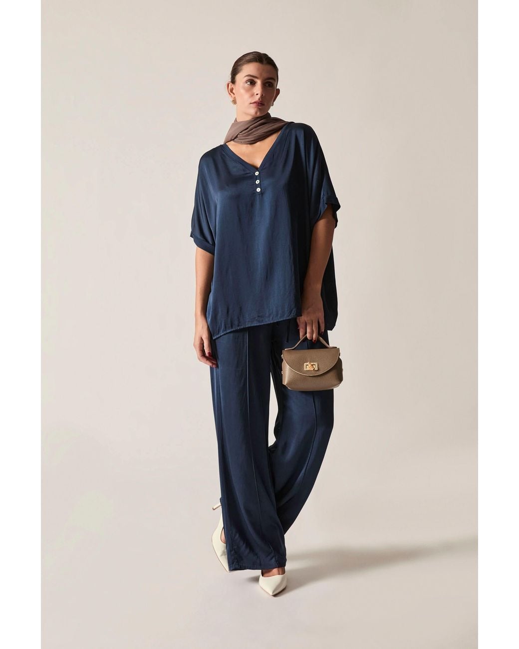 James Lakeland Blue Button Detail Relaxed Fit Top