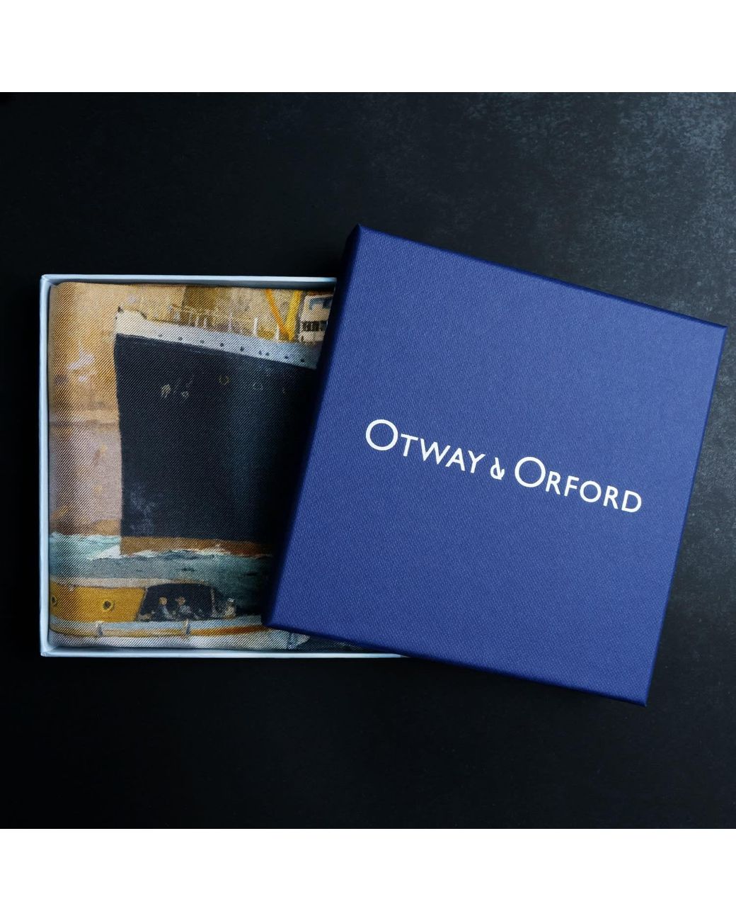 Otway & Orford Gray 'Into The Storm' Ocean Liner Silk Pocket Square. Full-Size for men