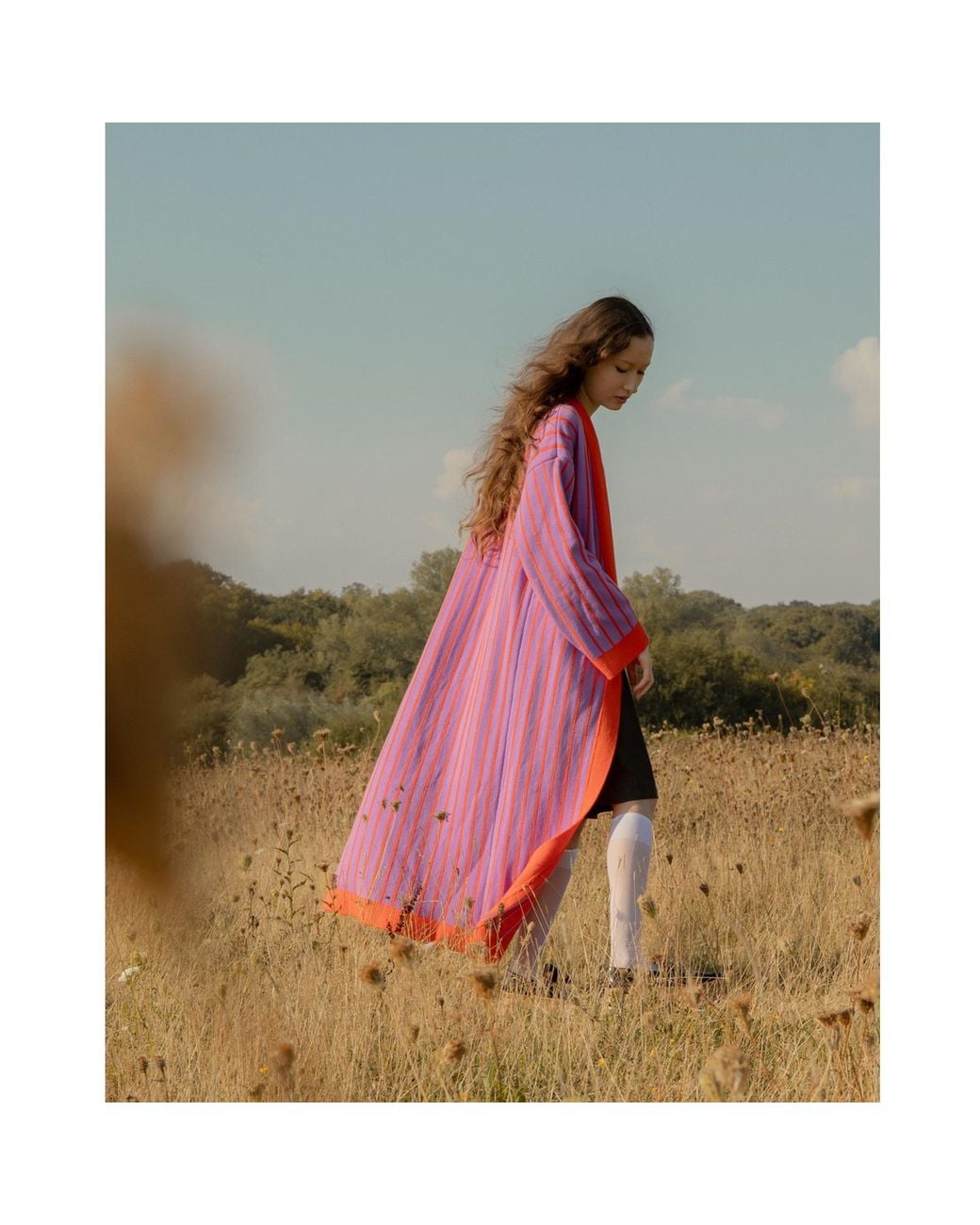 INGMARSON Red Thin Striped Long Wool & Cashmere Cardigan