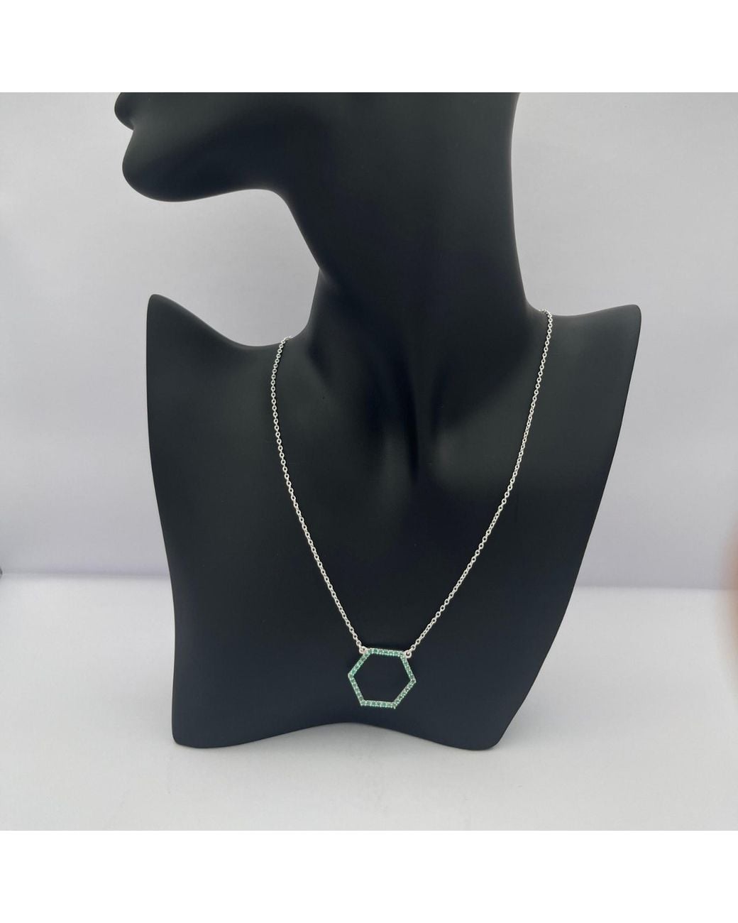 Heritagemoda Metallic Sterling Emerald Hexagon Necklace