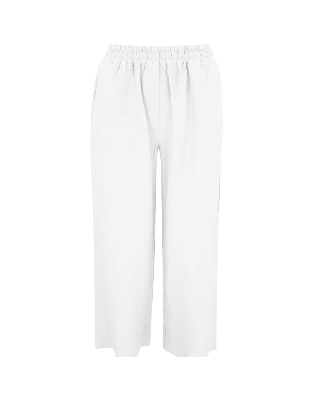 Haris Cotton White Solid Wide Leg Linen Pants With Slant Pocket