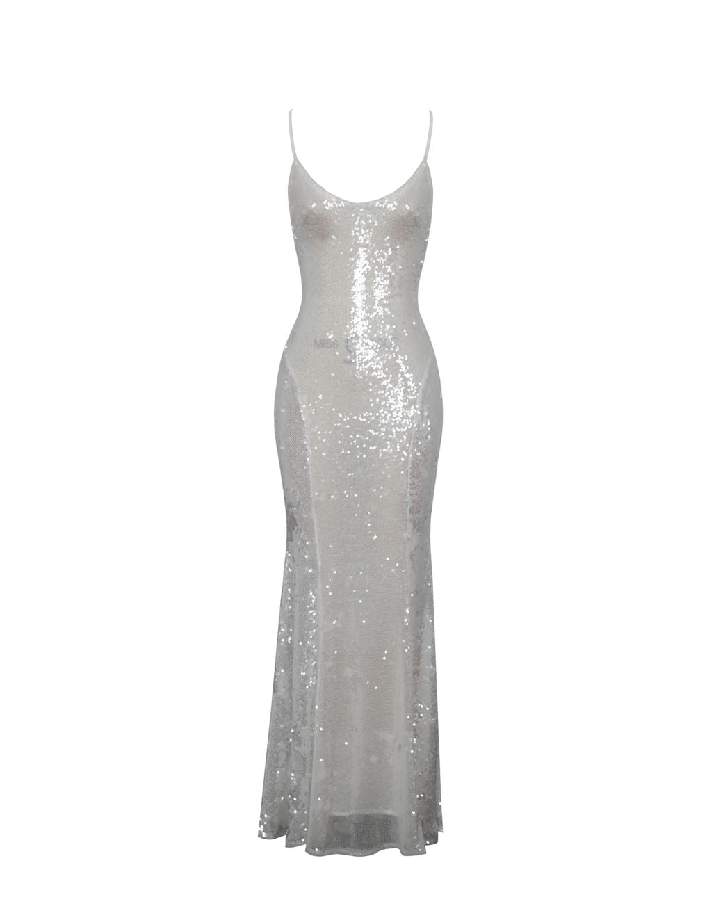 Miss Circle New York White Cameron Sequin Scoop Neck Mermaid Maxi Dress