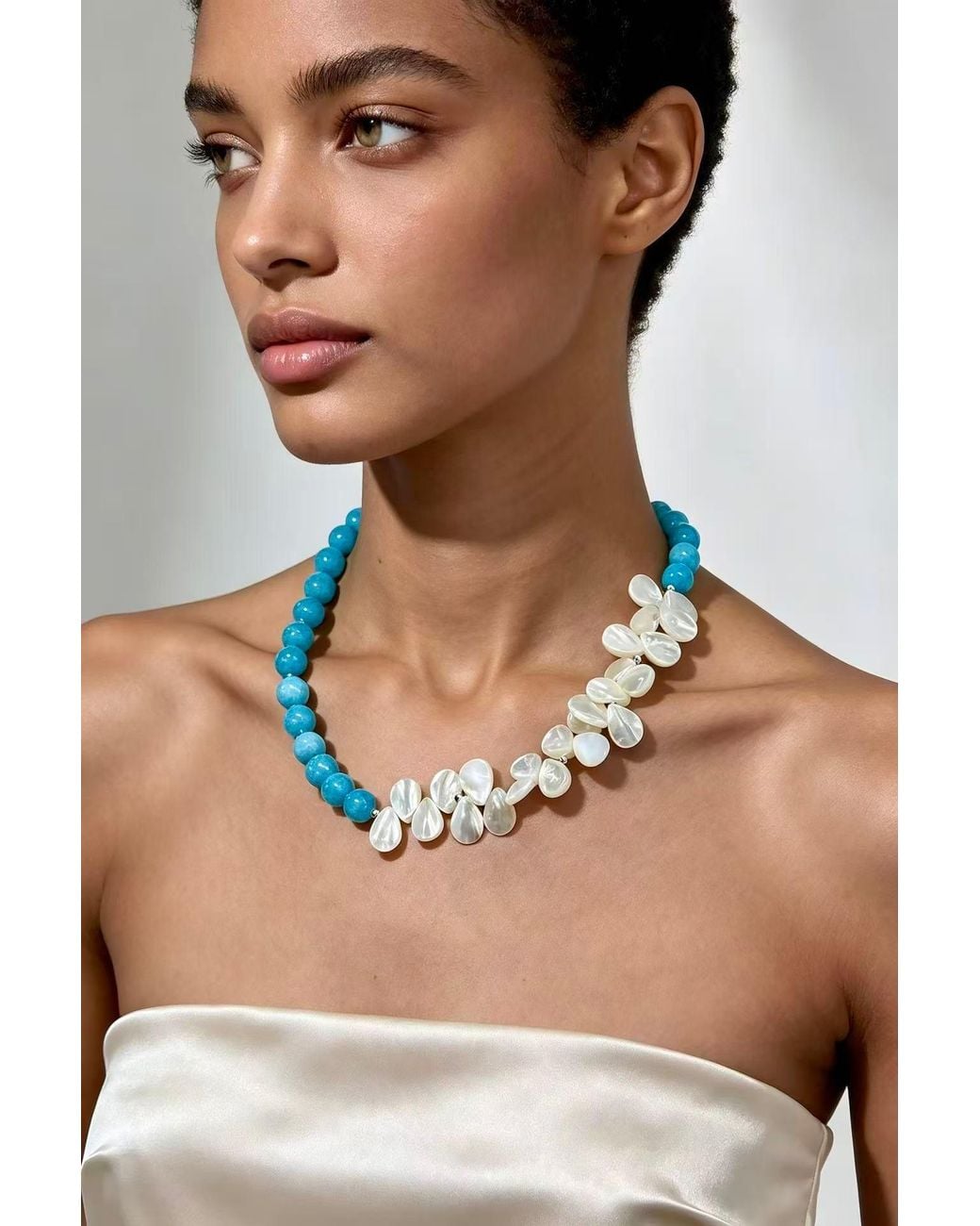 Classicharms Blue Amazonite & Mother Of Pearl Necklace