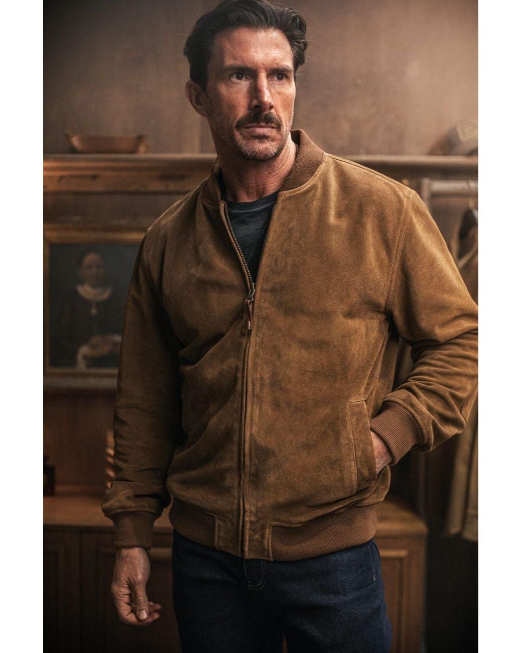 &SONS Trading Co Brown Buck Ridge Suede Bomber Tan for men