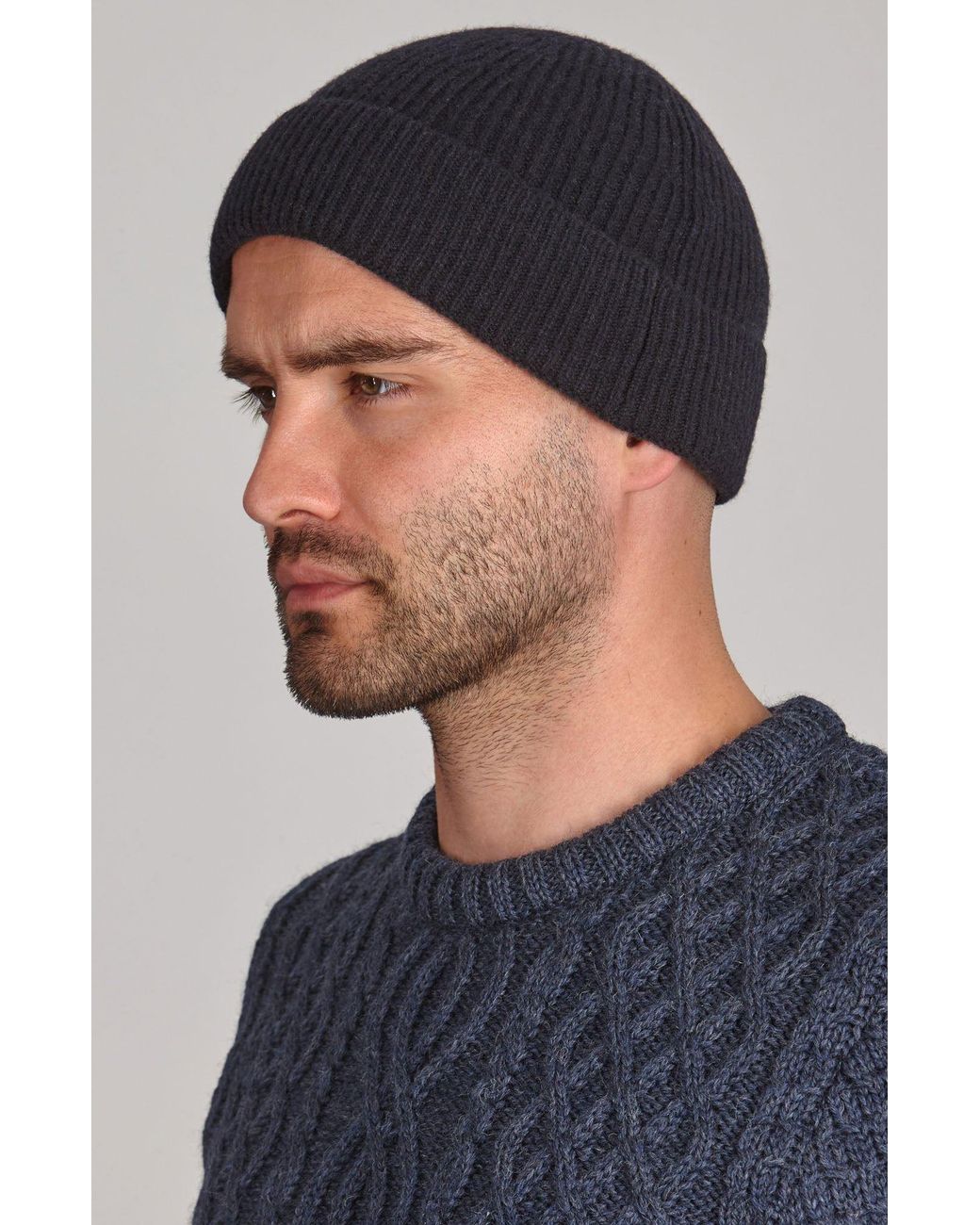 Paul James Knitwear Blue Lightweight Merino Cashmere Beaulinee Beanie