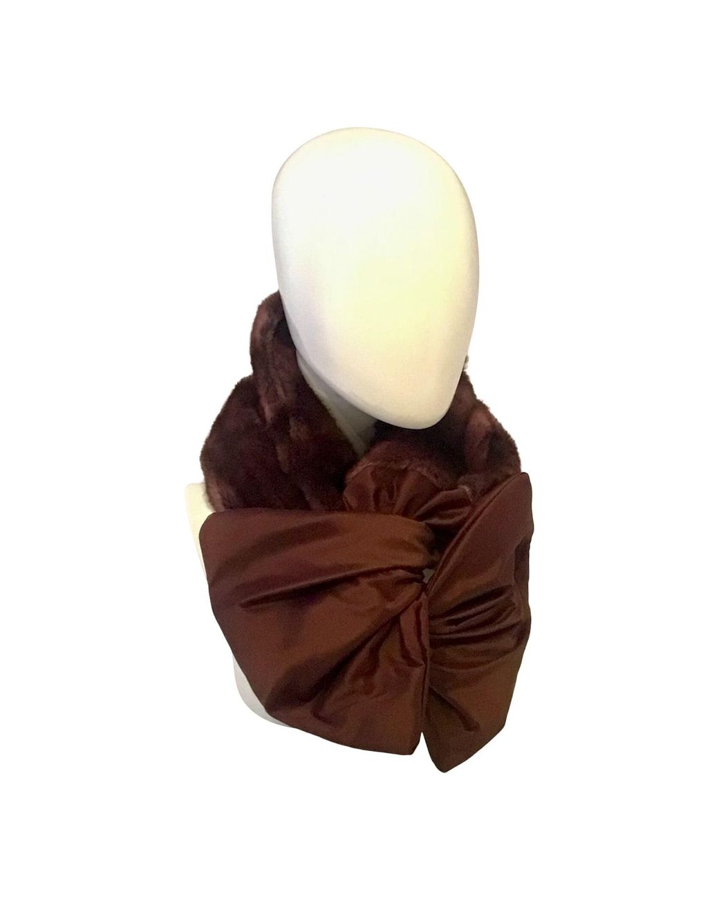 Romer Millinery Brown Twisturban Turban Faux Fur & Chocolate Silk Shantung