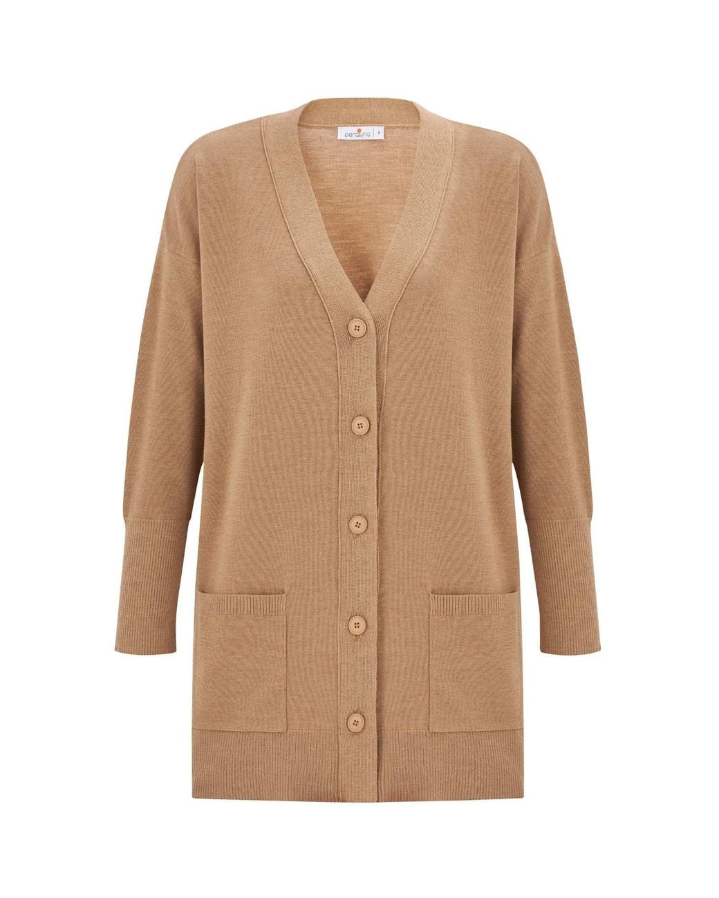 Peraluna Brown Nicola V-Neck Long Knit Cardigan