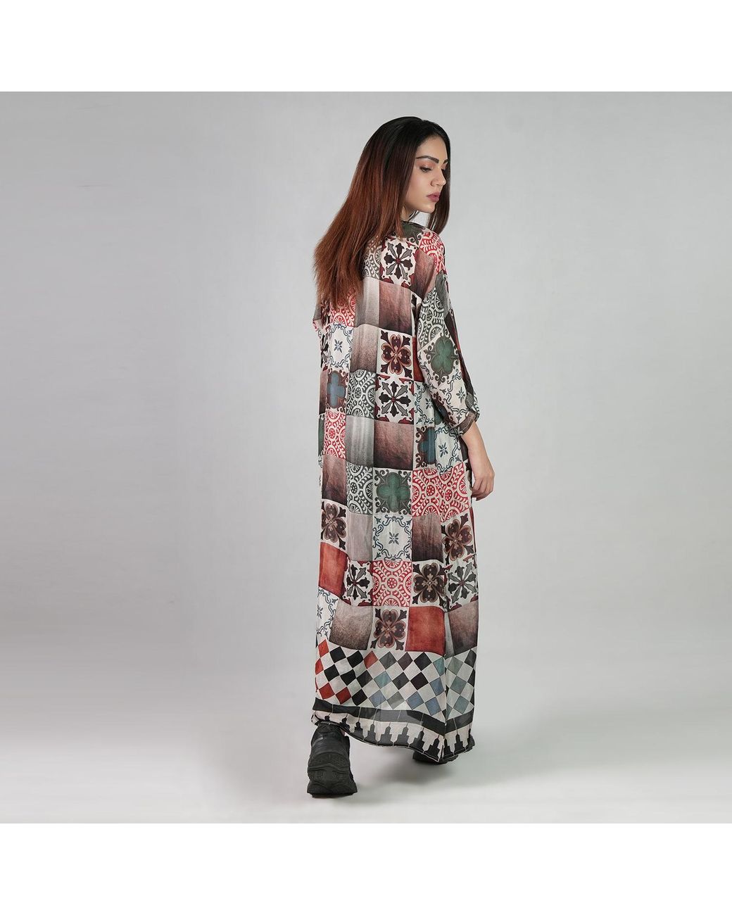 DHARA SHETH DUBAI Multicolor Celestial Tesserae Mosaic Print Kimono Dress