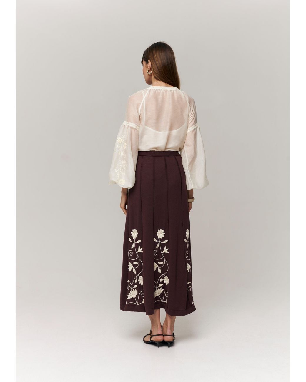 Annabo Purple Etherea Embroidered Merino Wool Maxi Skirt
