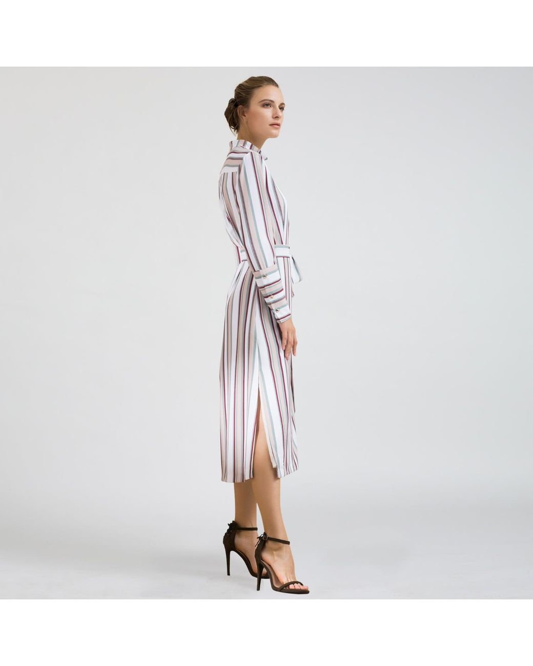 Smart and Joy Blue Striped Midi Wrap Dress