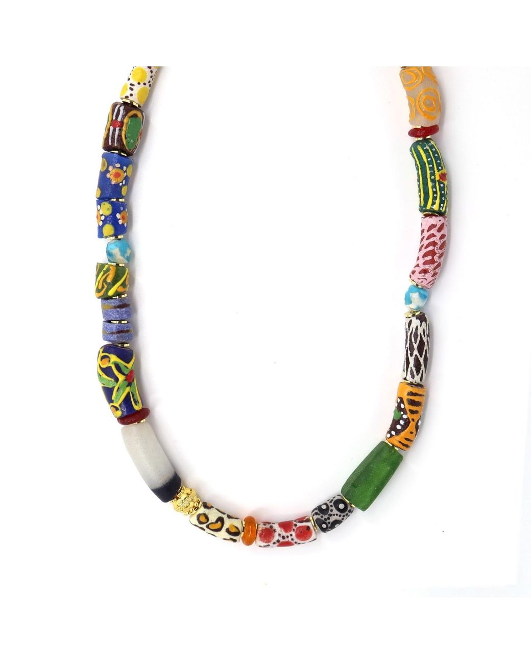 Shar Oke Metallic African Krobo Multicoloured Glass Necklace V6