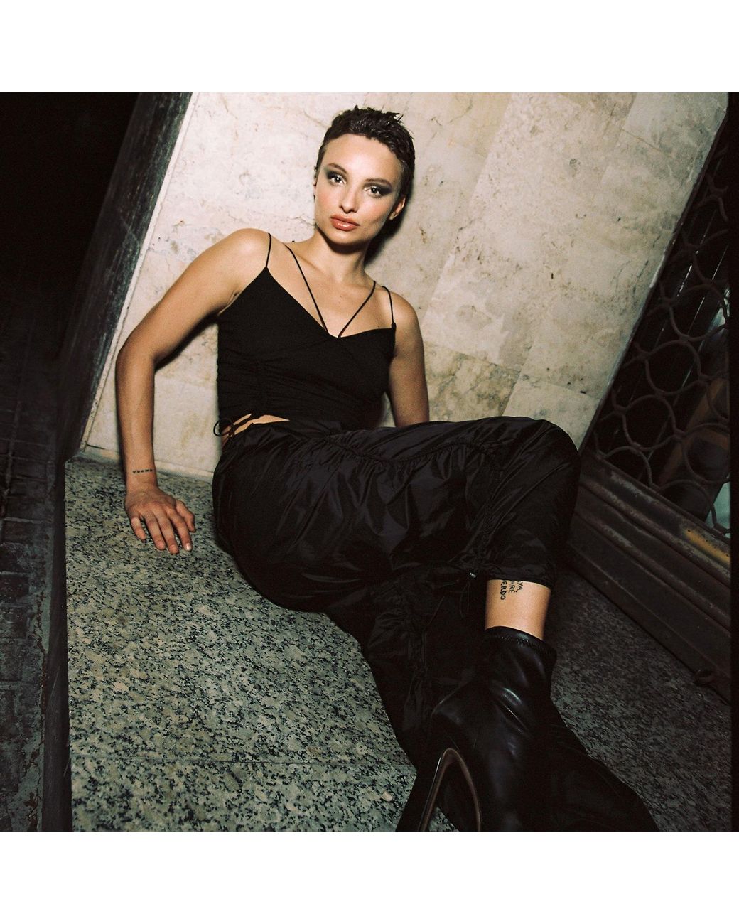 Audrey Vallens Black Spades 2 Gathered Seam Pants
