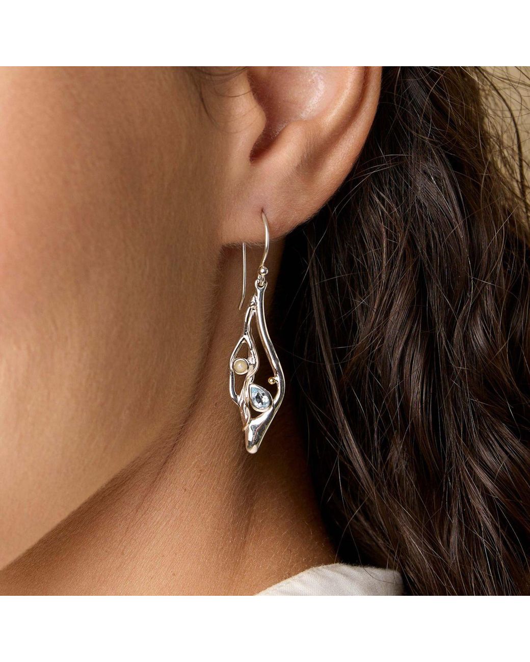 Isla Silver Metallic Topaz & Pearl Statement Drop Earrings