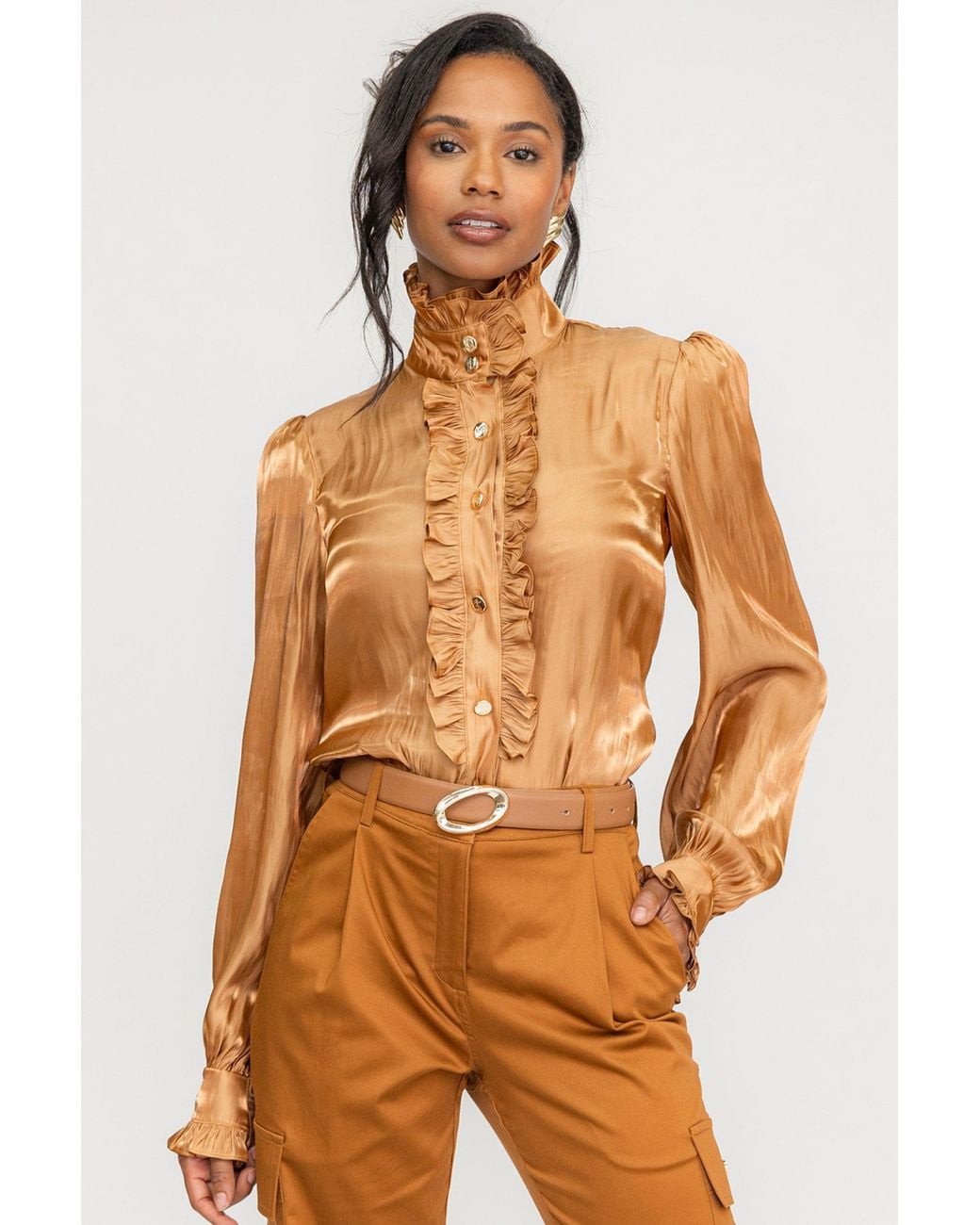 Zetaye Brown Carrington High Neck Blouse