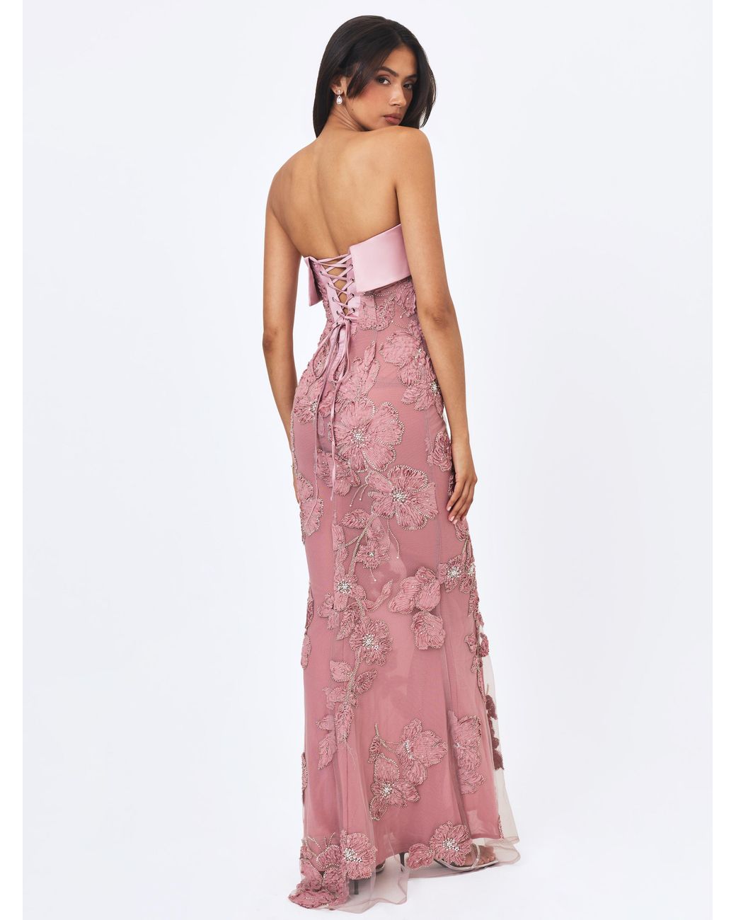 Miss Circle New York Purple Raphaela Dusty Beaded Floral Strapless Mermaid Maxi Dress