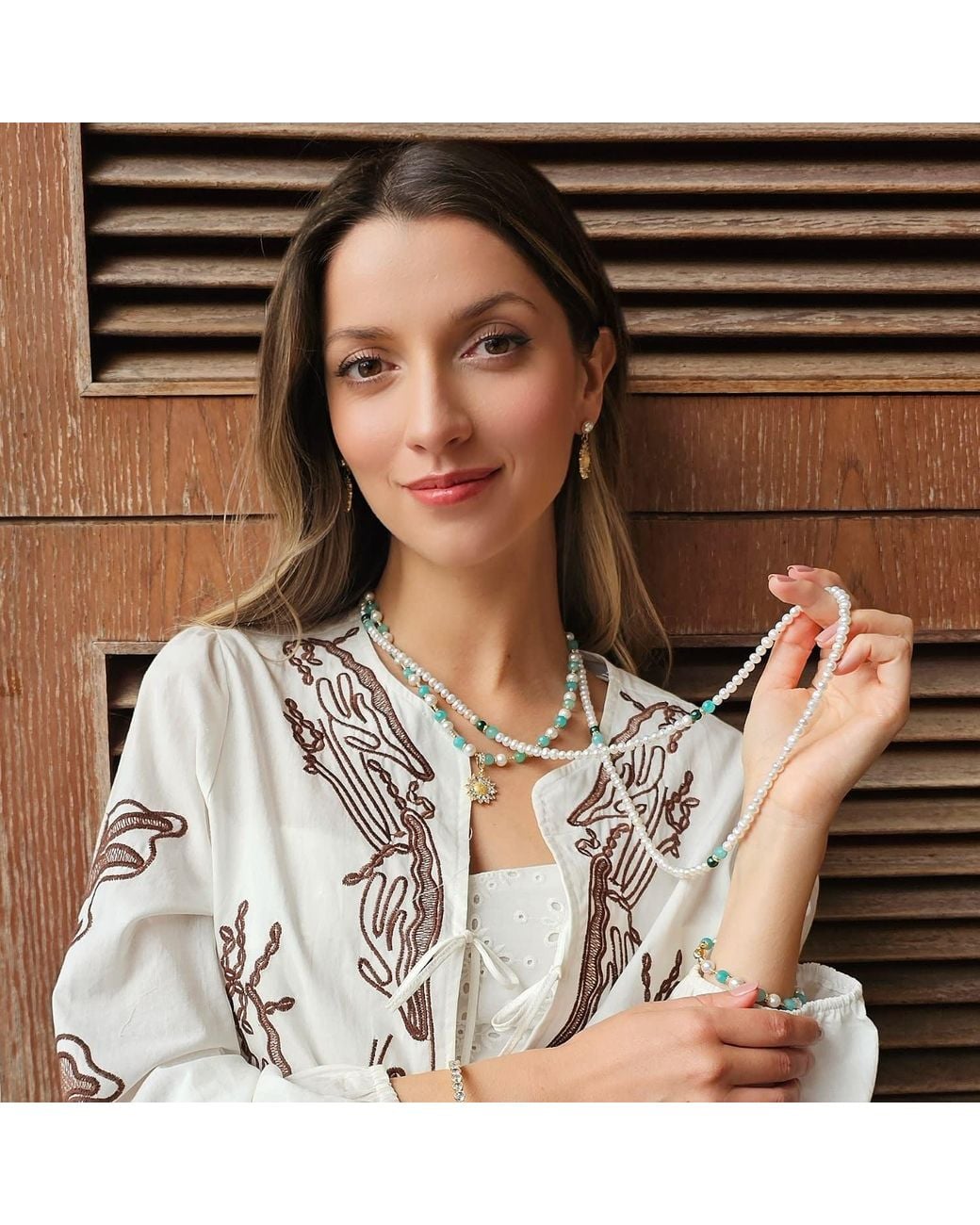 Farra Metallic Versatile Freshwater Pearls With Gemstone Long Necklace