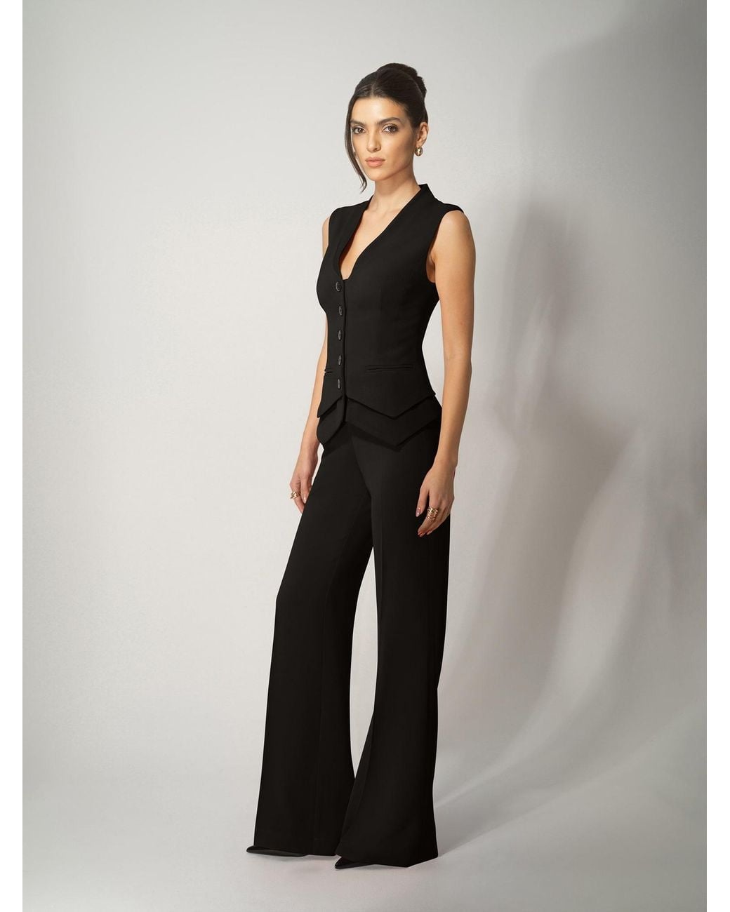 Tia Dorraine Black Fitted Waistcoat & Trousers Set