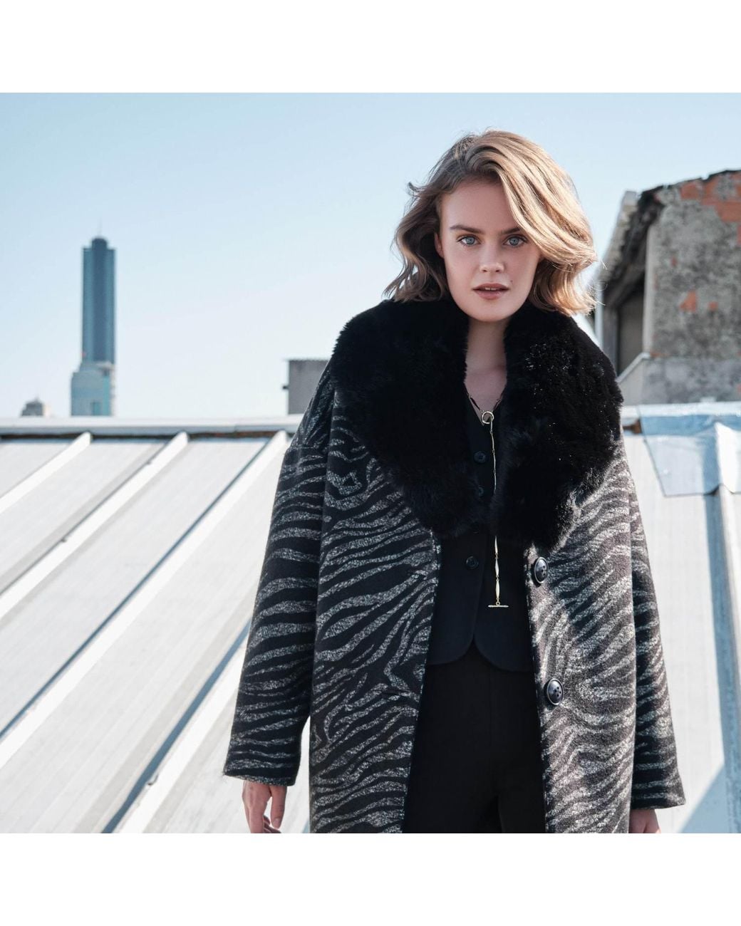 N'Onat Black Zebra Chic Vegan Coat