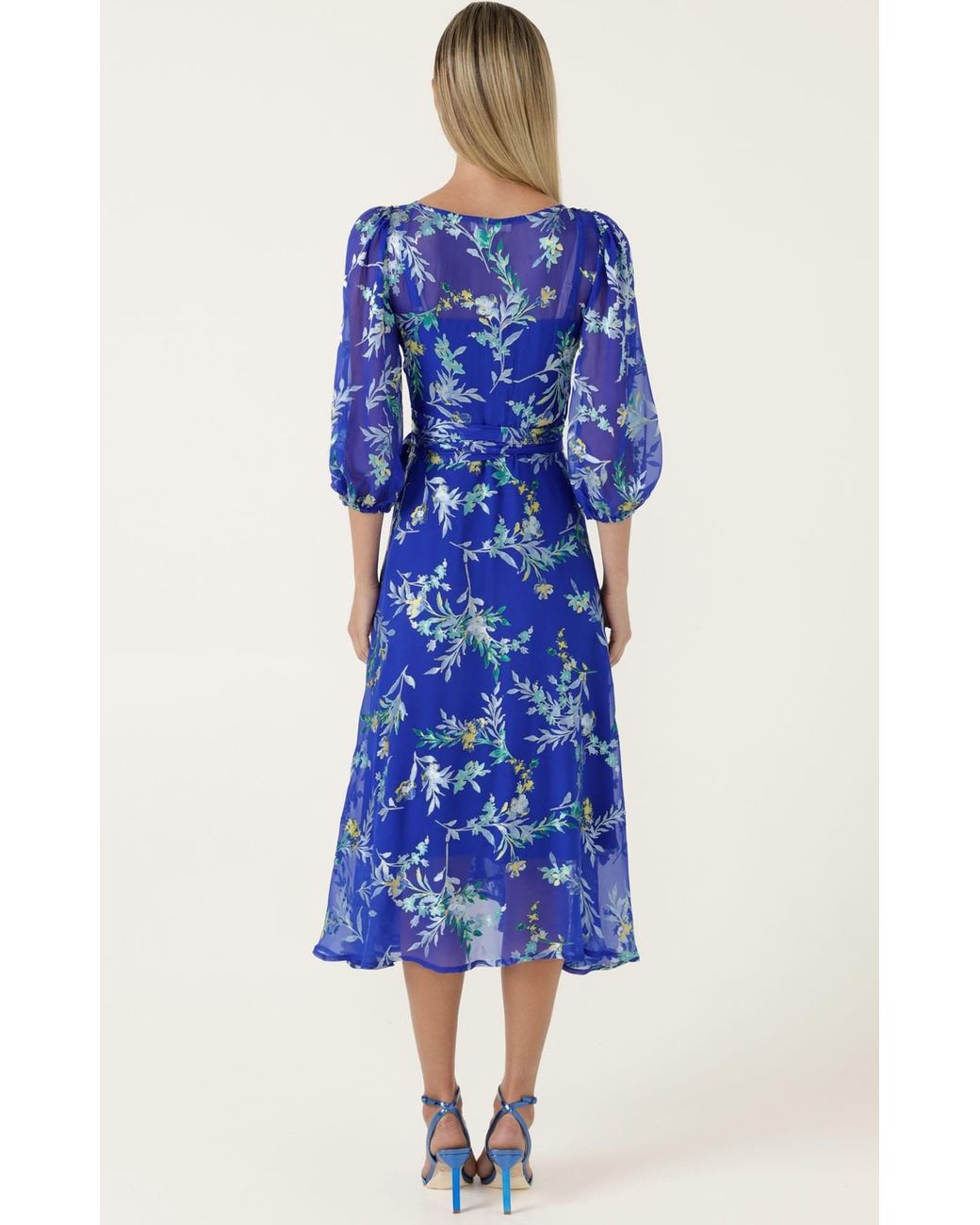 SACHA DRAKE Blue Elspeth Silk Rayon Wrap Midi Dress