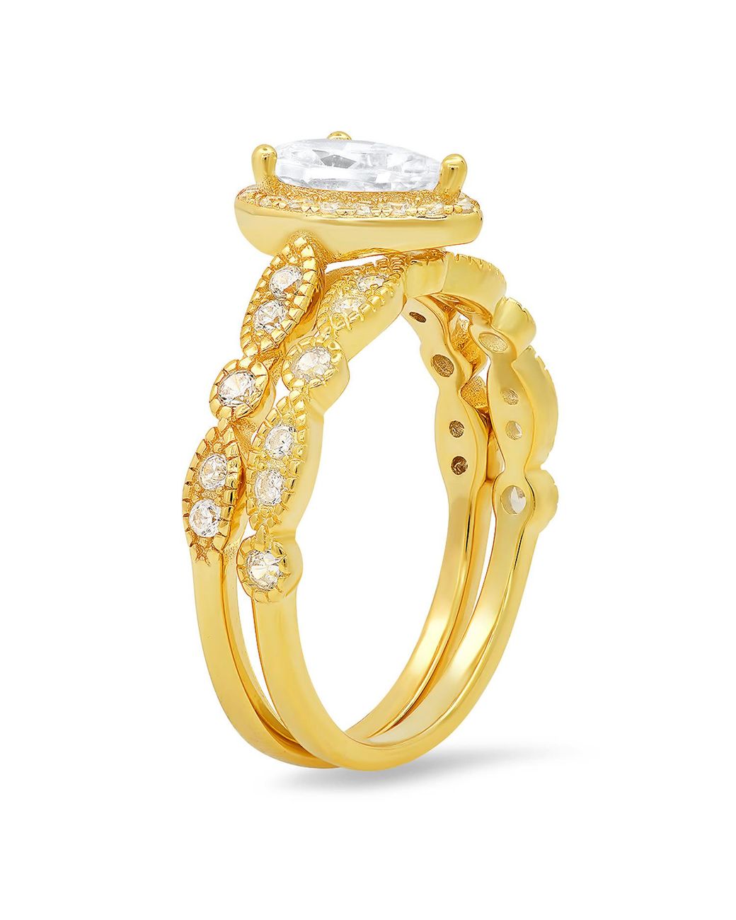 Kylie Harper Metallic Pear Cut Diamond Cz Stackable Ring Set