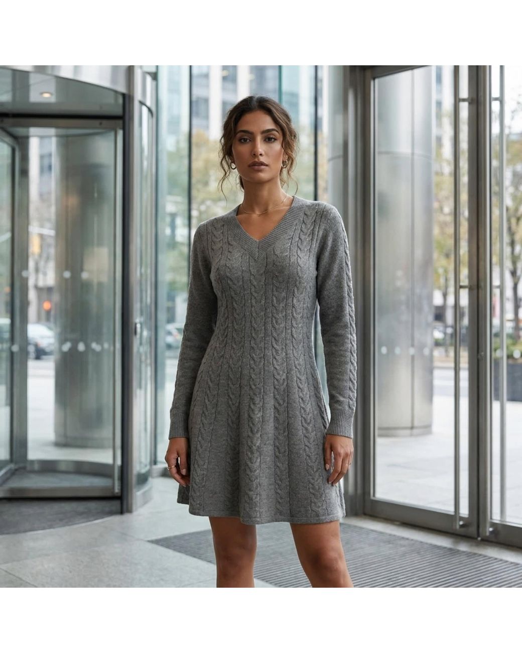 Modenaire Gray Cable Knit Dress Sculpted Texture