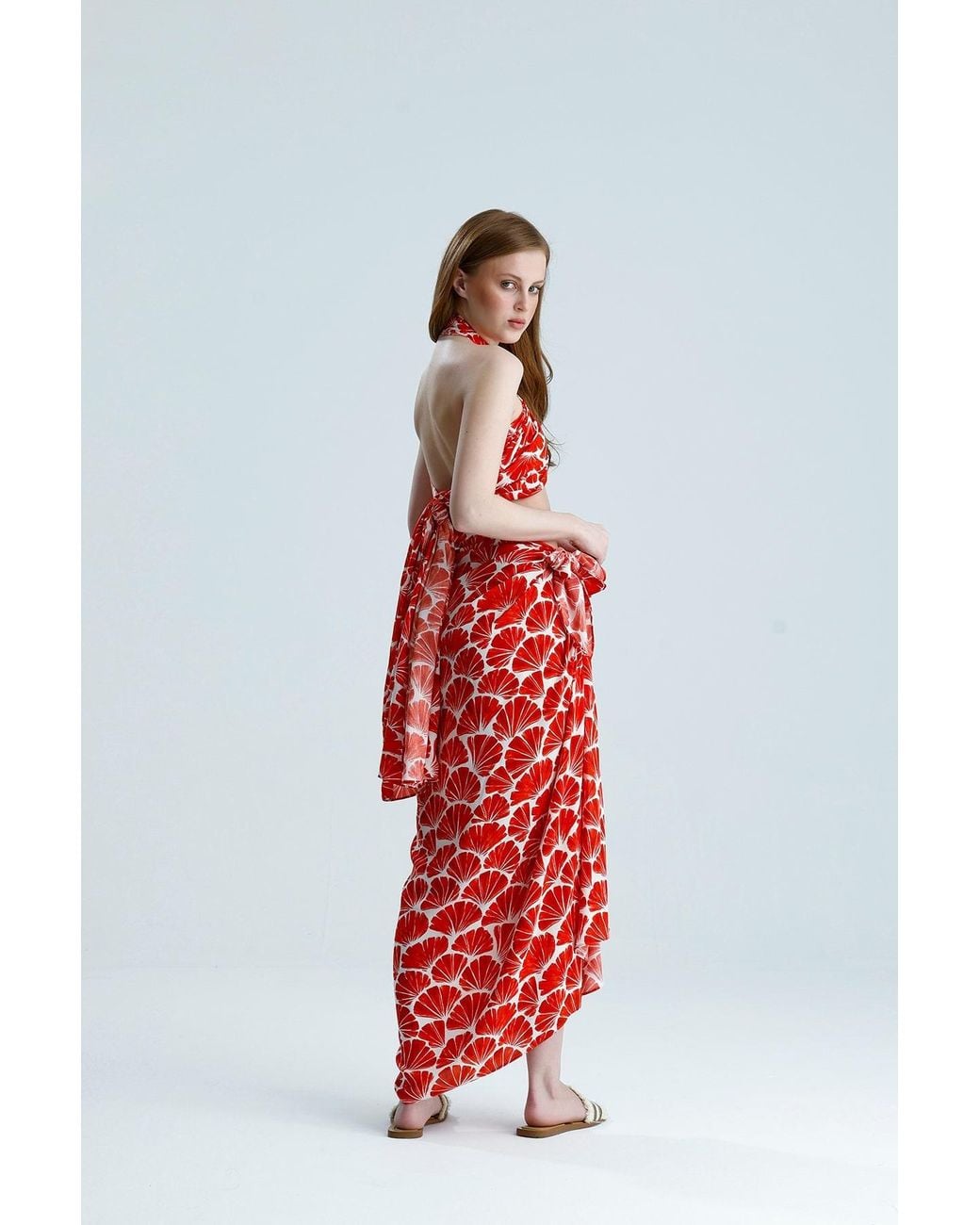 Lilamie Red Bali Side Tie Summer Pareo Skirt