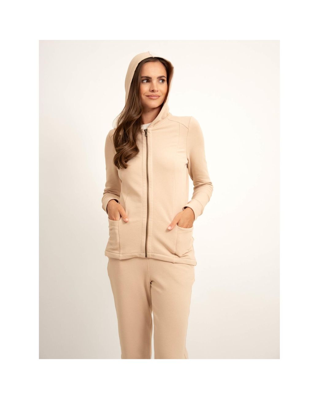 Oh!Zuza Pink Neutrals Hooded Zip-Up Cotton Sweatshirt