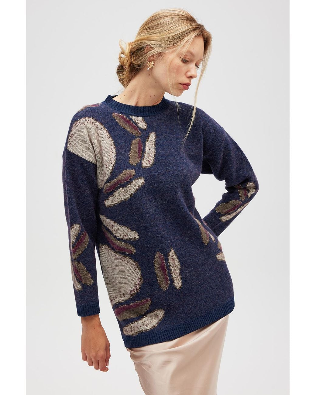 Peraluna Blue Saori Glittery Jacquard Knit Tunic