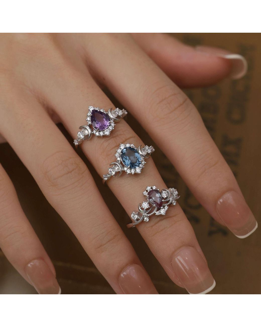Azura Jewelry New York Purple Galactic Pear Cut Amethyst Ring Vermeil
