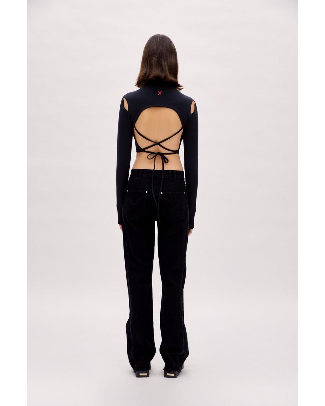 Pcfg Black Long Sleeve Crop Top