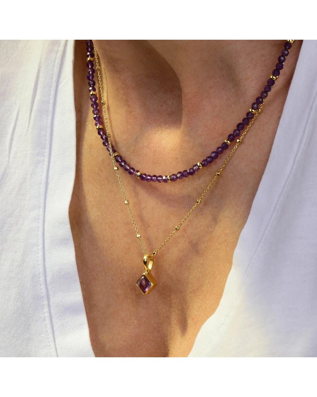 Nellou Jewellery Metallic Amethyst February Birthstone Orbit Necklace