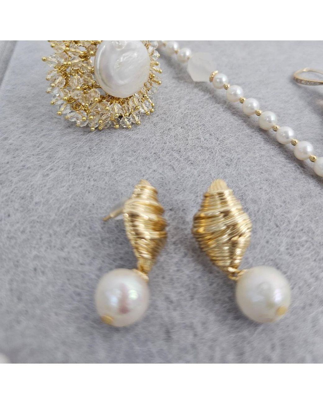 Farra Metallic Freshwater Pearl Dangle Stud Earrings