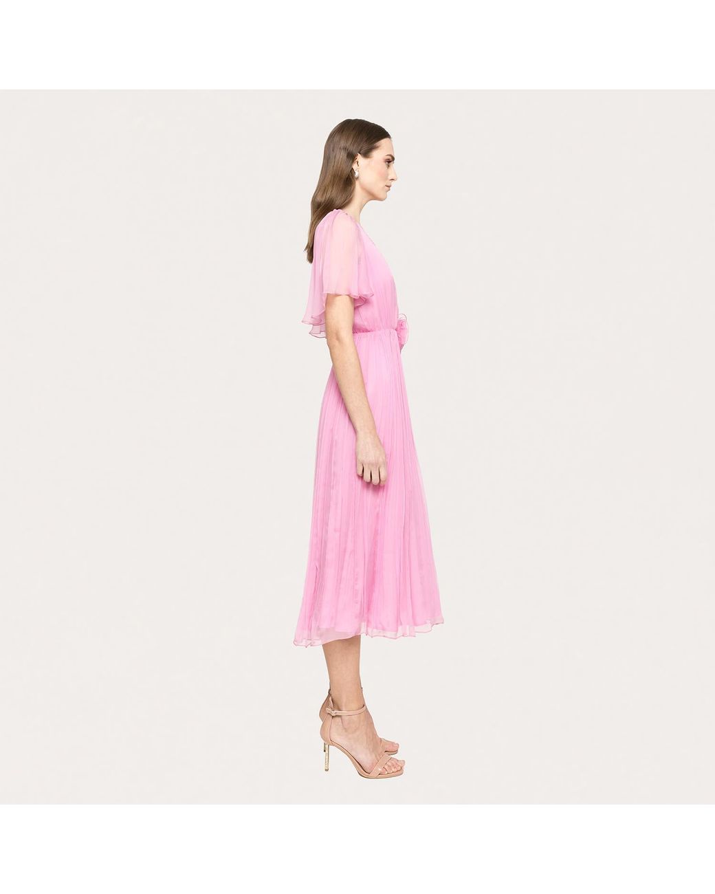 Nissa Pink Floral-Appliqué Silk Midi Dress Baby