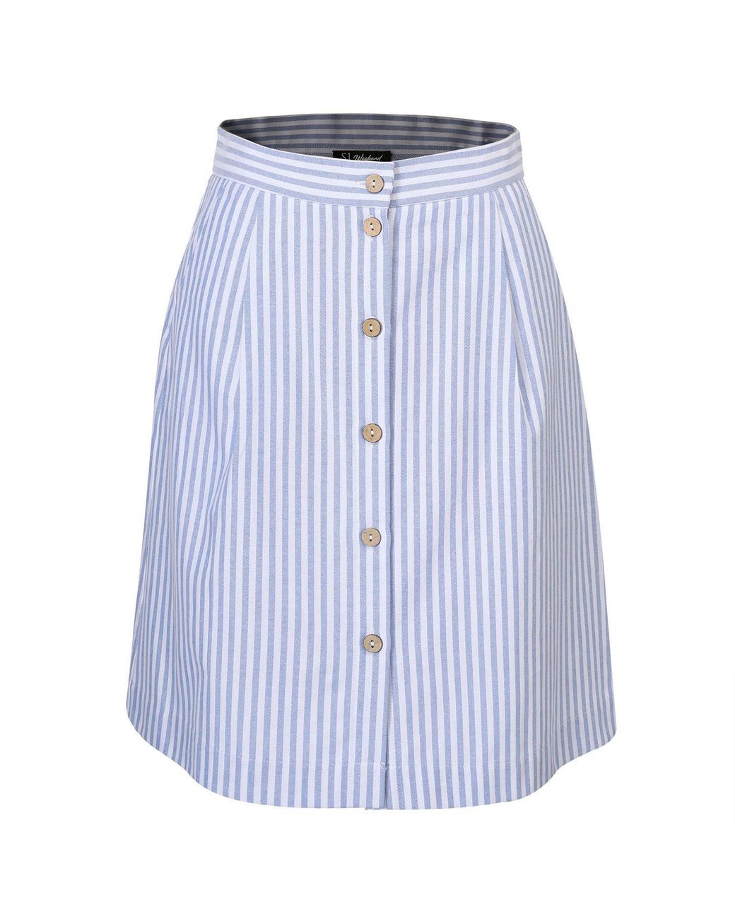Smart and Joy Blue Striped Short Skirt Buttoned