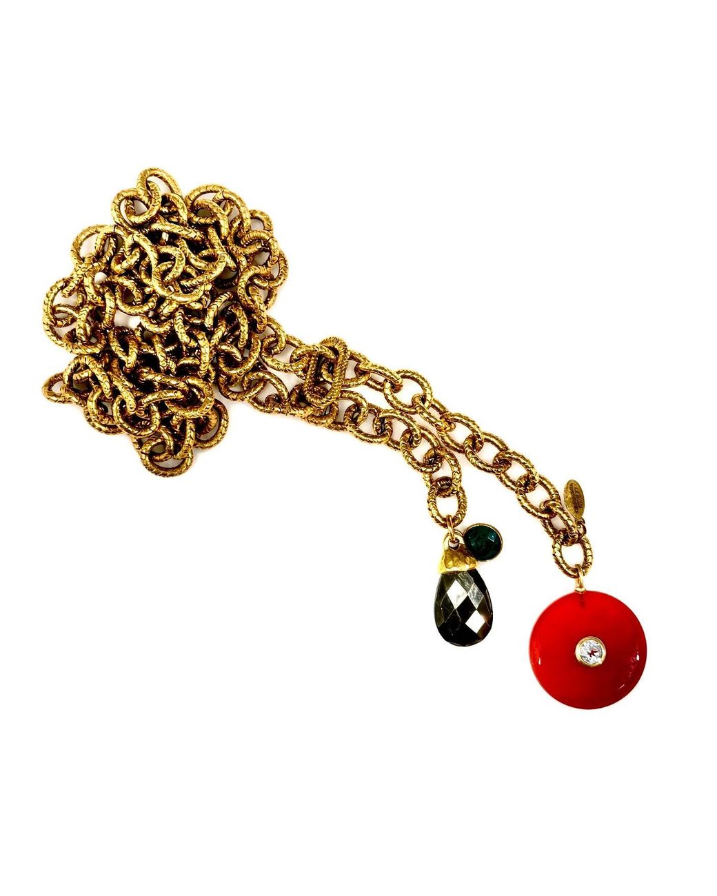 Persia Dona Jewelry Metallic Vintage Chain X Carnelian Circle Necklace