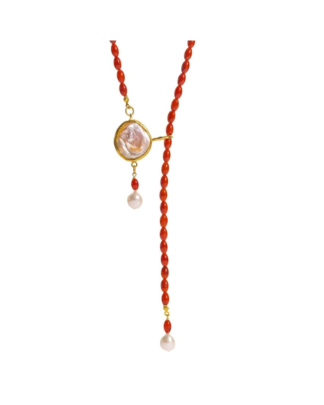 Ebru Jewelry Metallic Coral Vitality Pearl Lariat Necklace