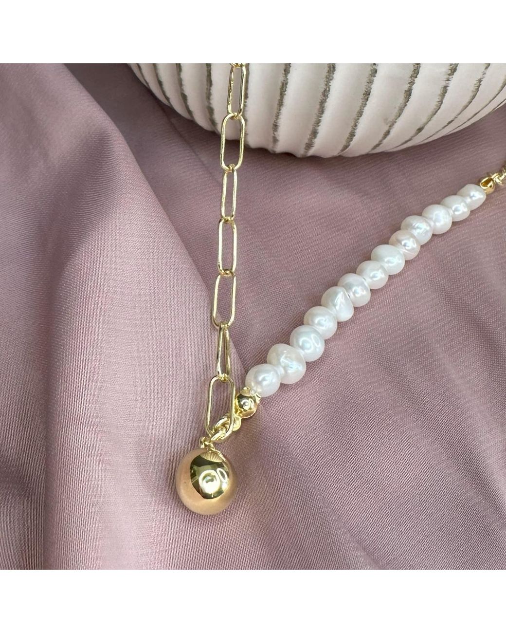 Clemence Wren Metallic Asymmetric Pearl Necklace