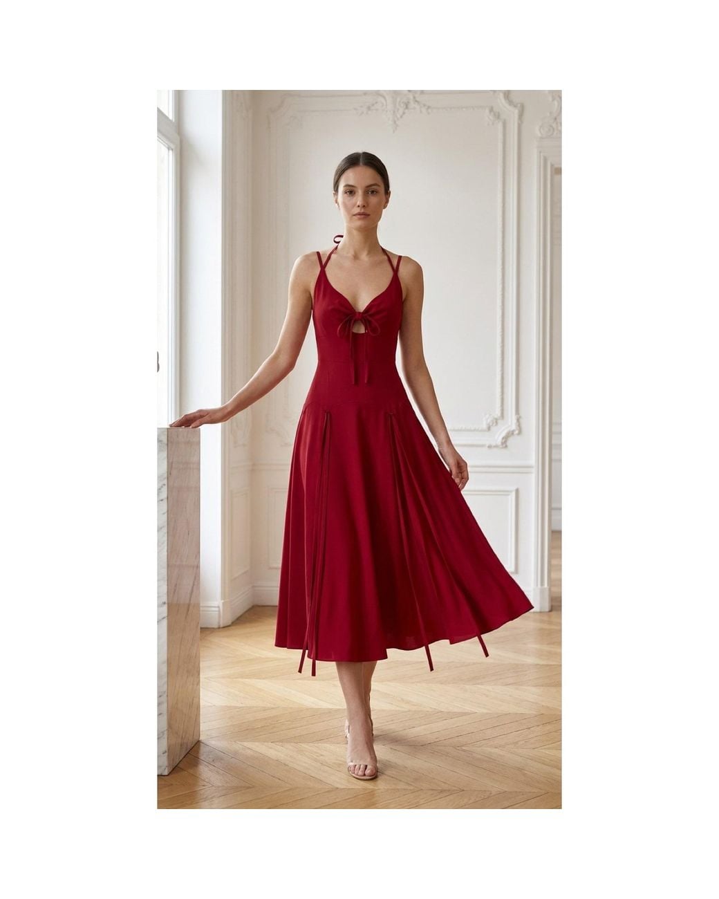 Georgette Red Scarlet Midi Dress