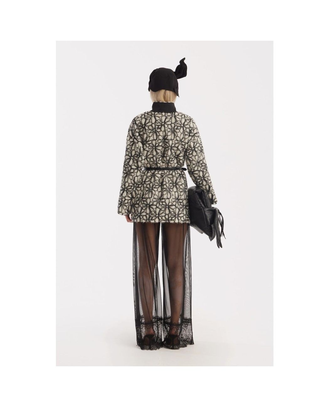 Julia Allert Black Neutrals Ivory Abstract Textured Jacket With Satin Lining