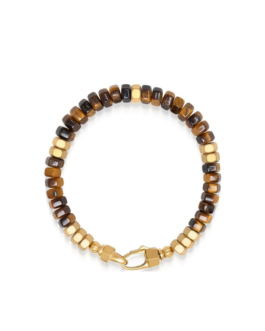 Nialaya Metallic Hexagon Beaded Bracelet With Tiger Eye And for men