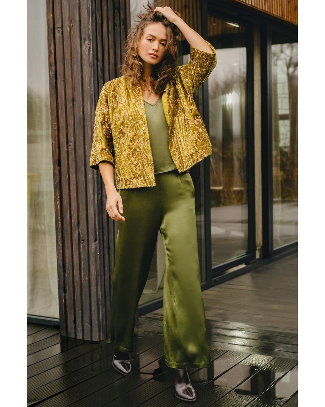 Traffic People Yellow Not Too Shy Velvet Sequin Relaxed Jacket