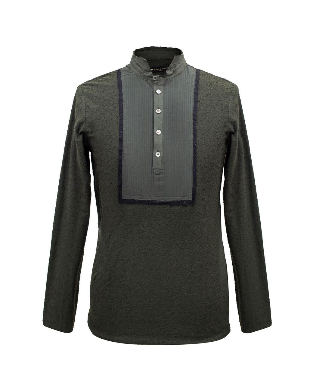 Smart and Joy Green Long-Sleeves T-Shirt With Topstitched Bib And High Collar for men