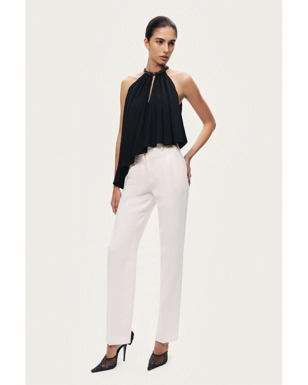 Nocturne Black Embellished Halter Blouse