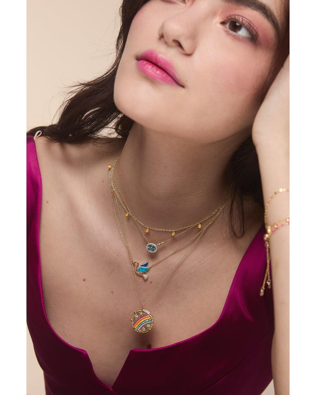 KAMARIA Metallic Opal Dew Drops Reversible Layering Necklace