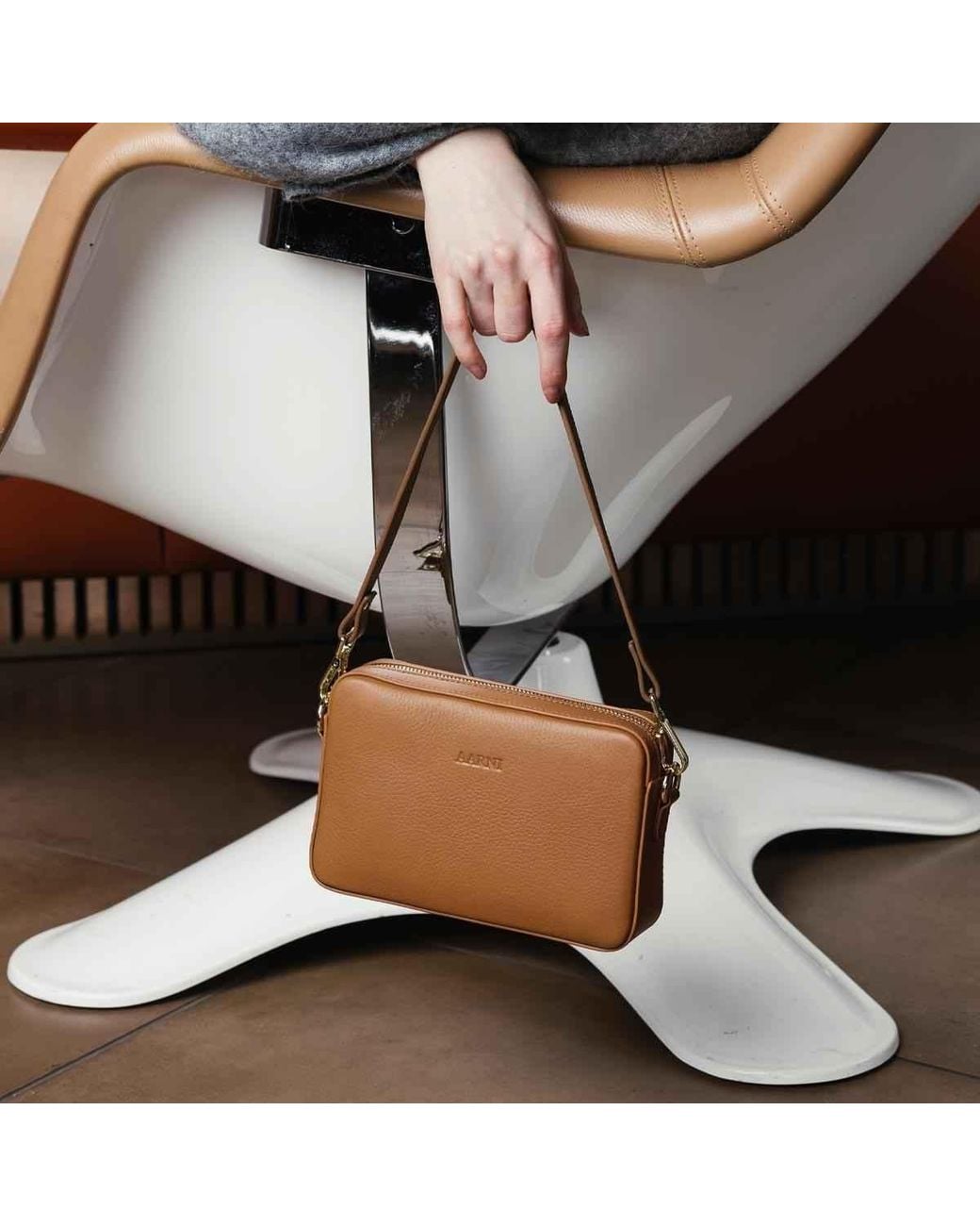 Aarni Brown Large Crossbody Bag, Cognac