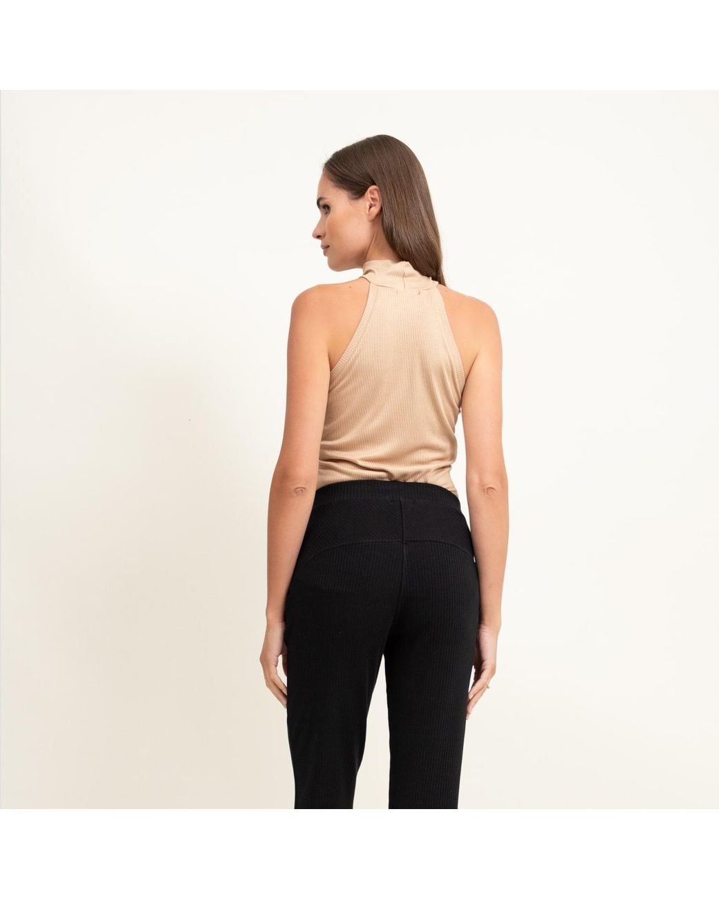 Oh!Zuza Brown Neutrals Ribbed Viscose Halterneck Top