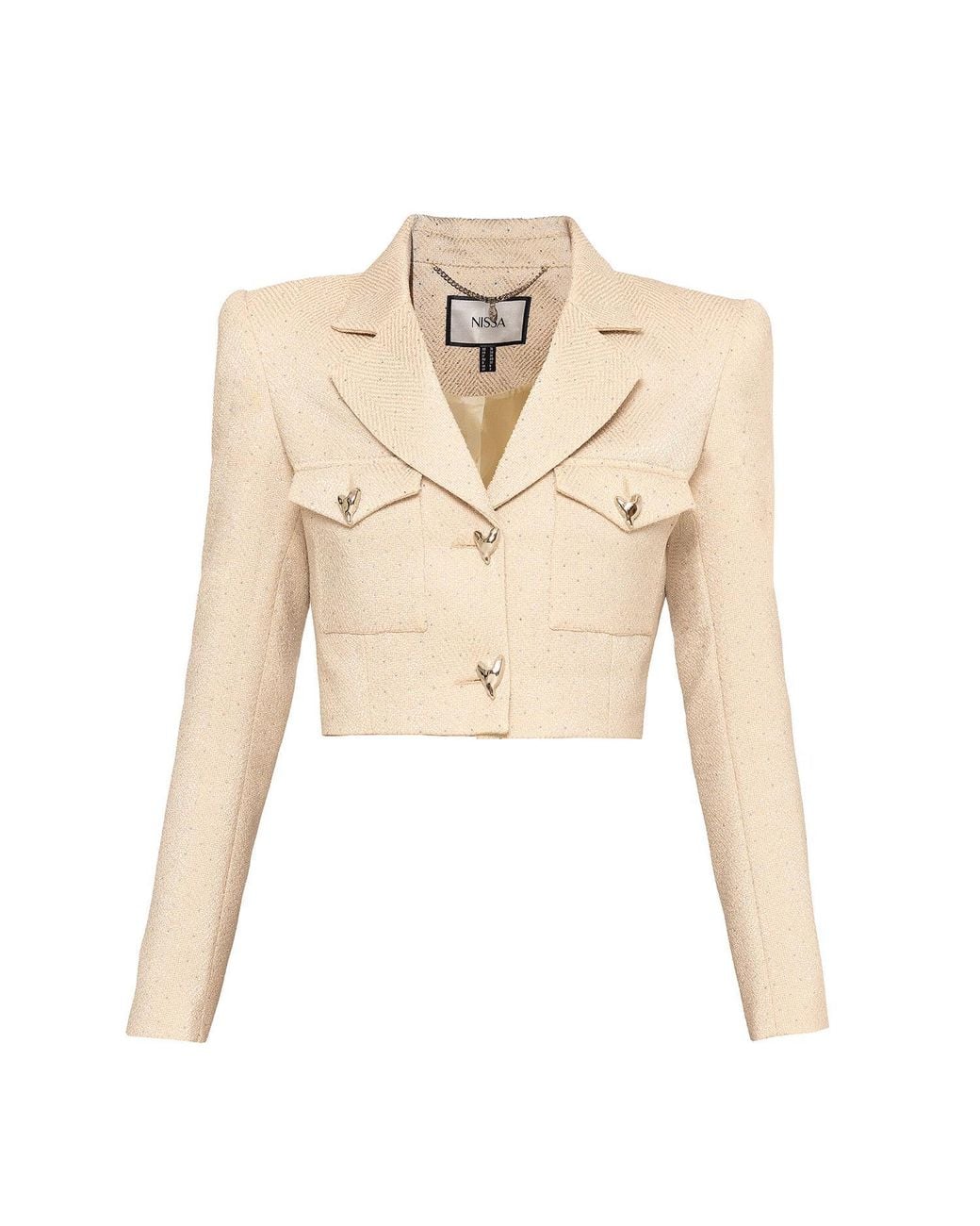 Nissa Natural Neutrals Rhinestone-Embellished Cropped Blazer