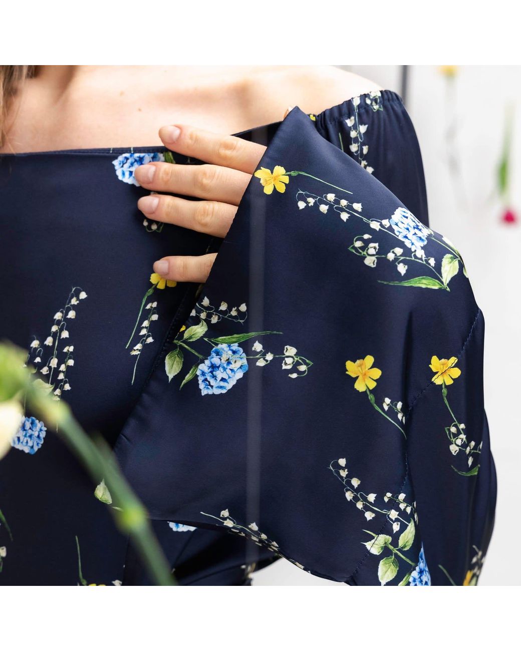 RainSisters Blue Adjustable Waist Midi Dress: Meadow Dream