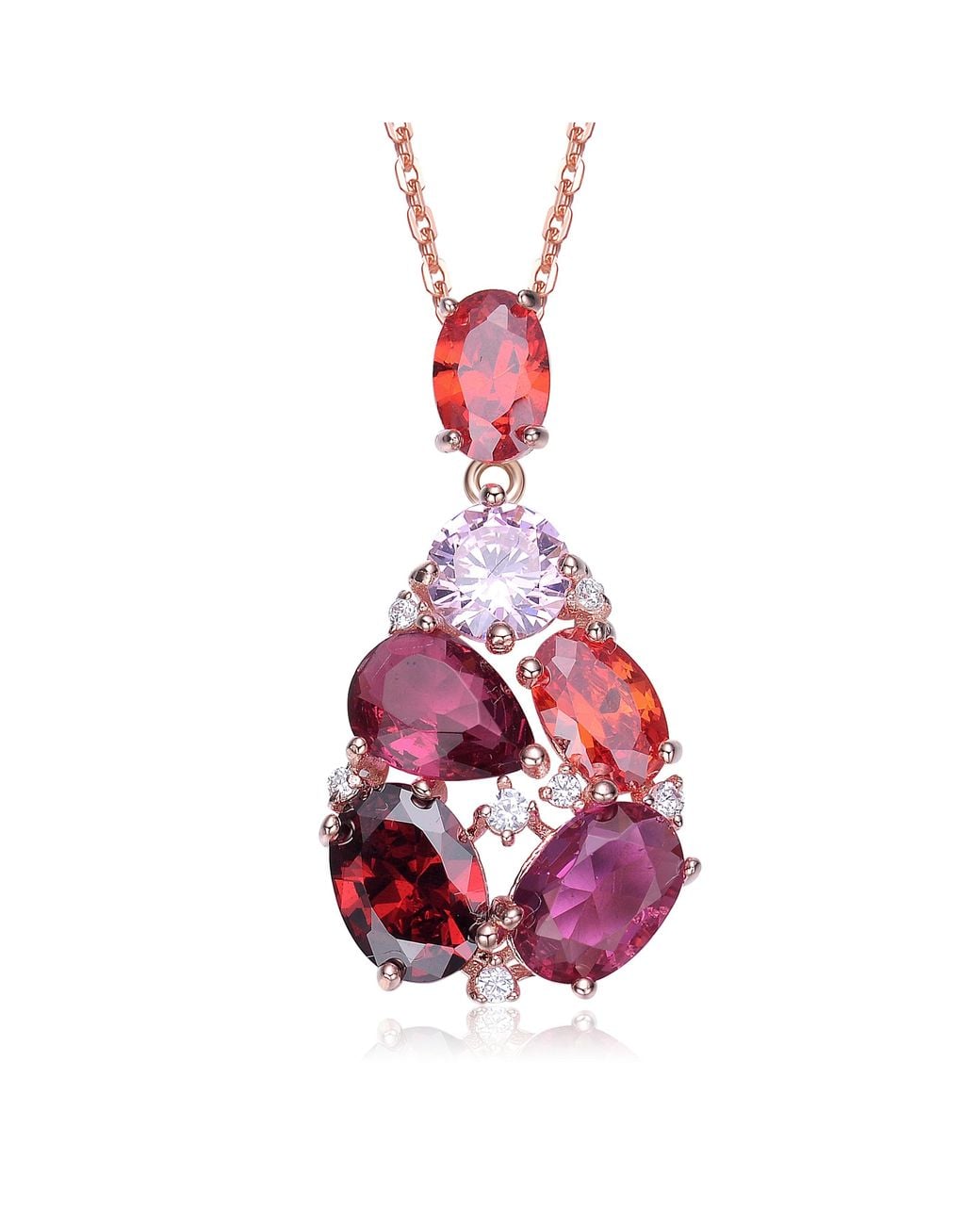 Genevive Jewelry Pink Rose Rose Plated Ruby Colored Cubic Zirconia Accent Pendant Necklace