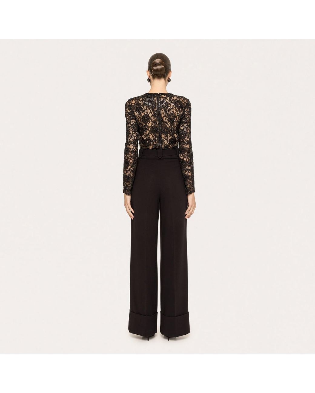 Nissa Black Sequin-Detail Lace Bodysuit
